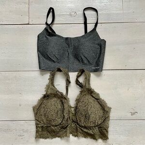 Lot of 2: Aerie Olive Lace Bra & Nautica Gray Comfort Bra Size S Removable Pads